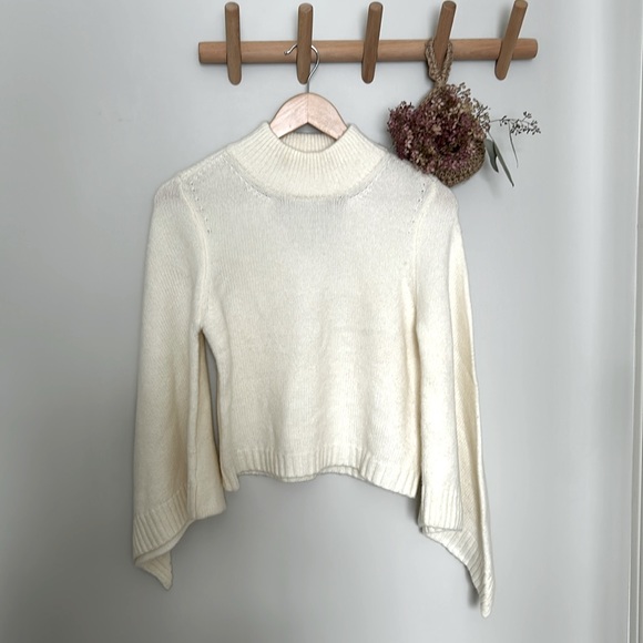 Anthropologie Cream Knit Bell Sleeve Sweater - Picture 1 of 6